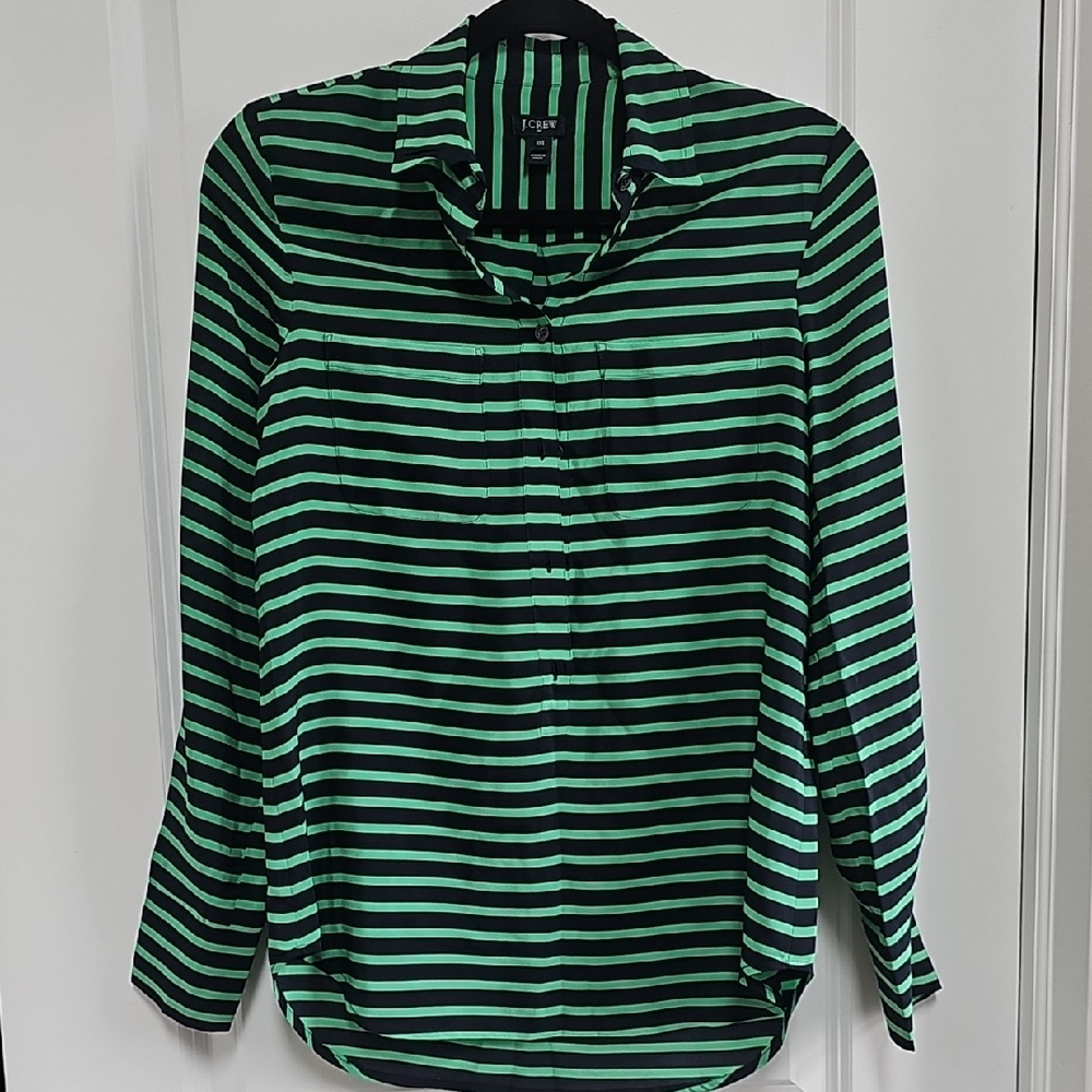 J. Crew Green and Blue Button Down Shirt with Notched Collar